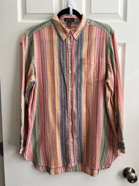RALPH LAUREN JEANS CO. LRL Women's Washed Colored Striped Button Shirt Top Sz L